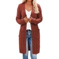 thumbnail image 4 of Womens Long Sleeve Cable Knit Long Cardigan Open Front Button Sweater Outerwear, 4 of 5