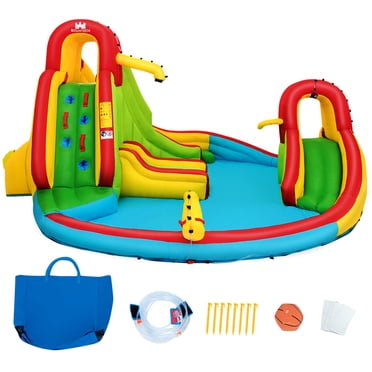 Costway Kids Inflatable Water Slide Park with Climbing Wall Water Cannon and Splash Pool