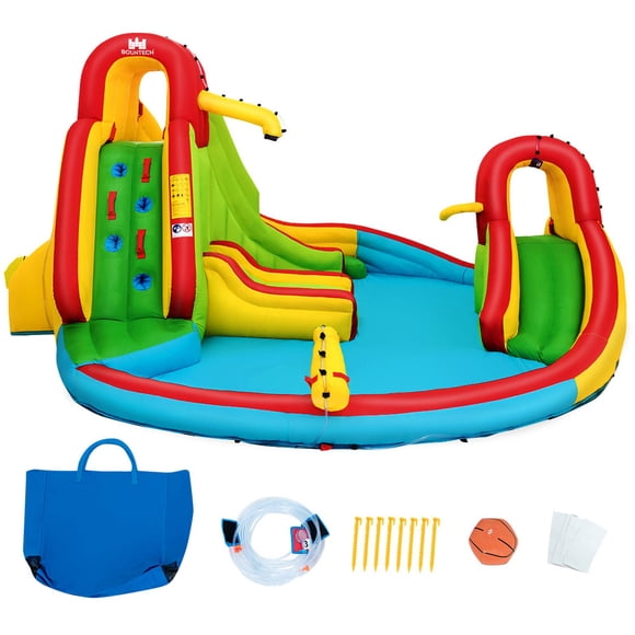 Costway Kids Inflatable Water Slide Park with Climbing Wall Water Cannon and Splash Pool