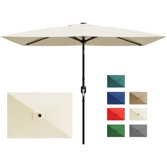 Parasol Rectangulaire de Patio 10 Pieds x 6,5 Pieds – 6 Baleines, Parasol de Marché Extérieur avec Manivelle et Inclinaison à Bouton-Poussoir, Pare-Soleil pour Jardin, Terrasse, Piscine, Pelouse – Beige