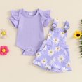 thumbnail image 3 of Gupgi Baby Girls Overalls Set, Infant Short Sleeve Ribbed Romper+Flower Print Suspender Shorts with Pockets, 3 of 9