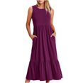 thumbnail image 1 of AherBiu Robes d'Été pour Femmes Décontractées Amples Sans Manches Robe Midi avec Poches Confortables à Volants Robes Soleil, 1 of 6