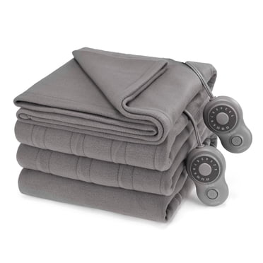 Couverture chauffante Sunbeam en polaire pour pour lits jumeaux, lits à deux places/grands lits et très grands lits, 12 réglages de chaleur, chauffage rapide, arrêt automatique après 12 heur