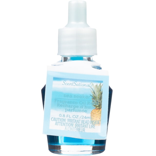 ScentSationals Huile Parfumée Charm - Bouteille de Recharge Sea Seeker avec Huile Parfumée Bleue et Bouchon Blanc à Torsion, avec Étiquette Ananas et Ciel, Conçue comme Recharge de Désodorisant pour Diffuseurs d'Huile ScentSationals pour Parfumer Continuellement les Espaces Intérieurs.