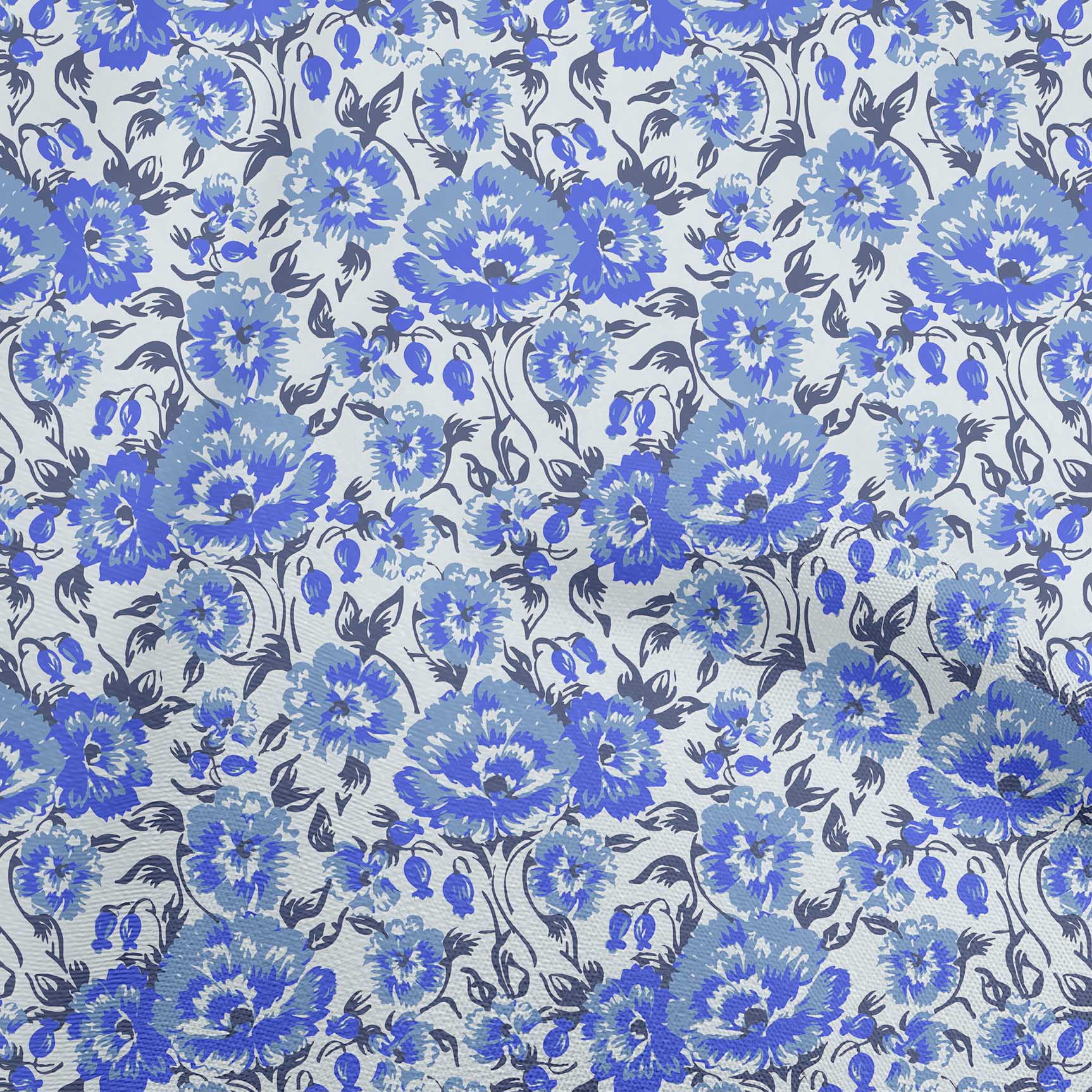 oneOone Cotton Flex Blue Fabric Florals Sewing Craft Projects Fabric Prints By Yard 40 Inch Wide