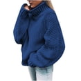 thumbnail image 2 of VgaVtl Long Sleeve Womens Sweater High Neck Pullover Chunky Womens Sweaters Fall Loose Thick Knit Blue Solid Color Sweaters, 2 of 5