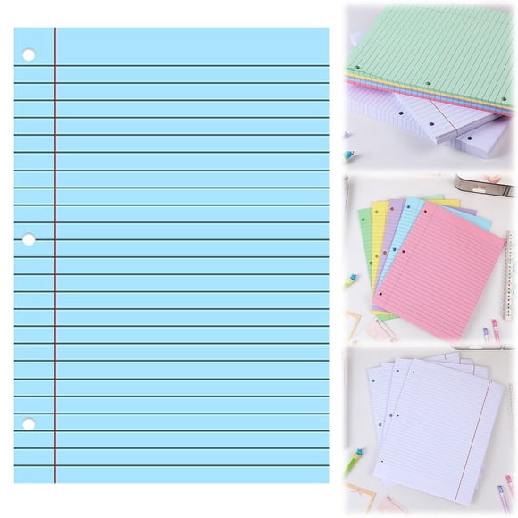 Goohae 3-Ring Binder Paper, Notebook Refill Paper, 200-Sheet Loose Leaf Paper, College Ruled 3-Hole Punched for Binders & Organization, Blue