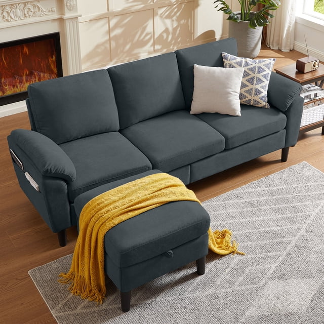 Jarenie Chireca Futon 72 Pouces, Canapé-Lit Futon Convertible avec Dossier Réglable, Canapé-Lit Futon Moderne en Velours Côtelé pour Petits Espaces, Salon, Bureau, Gris Foncé