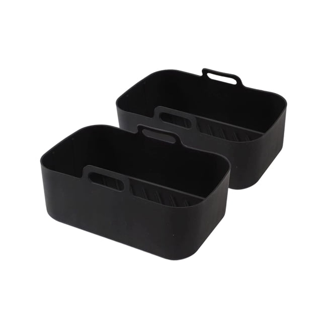 Plaque de Cuisson pour Friteuse à Air Chaud, Doublure Résistante à la Température, Panier en Silicone Réutilisable, Accessoires d'Outil pour Cuisine Barbecue BBQ Steak, Noir, 2 Pcs