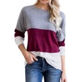 thumbnail image 1 of Women Tricolor Spliced Round Neck Long Sleeve Pullover Top, 1 of 7