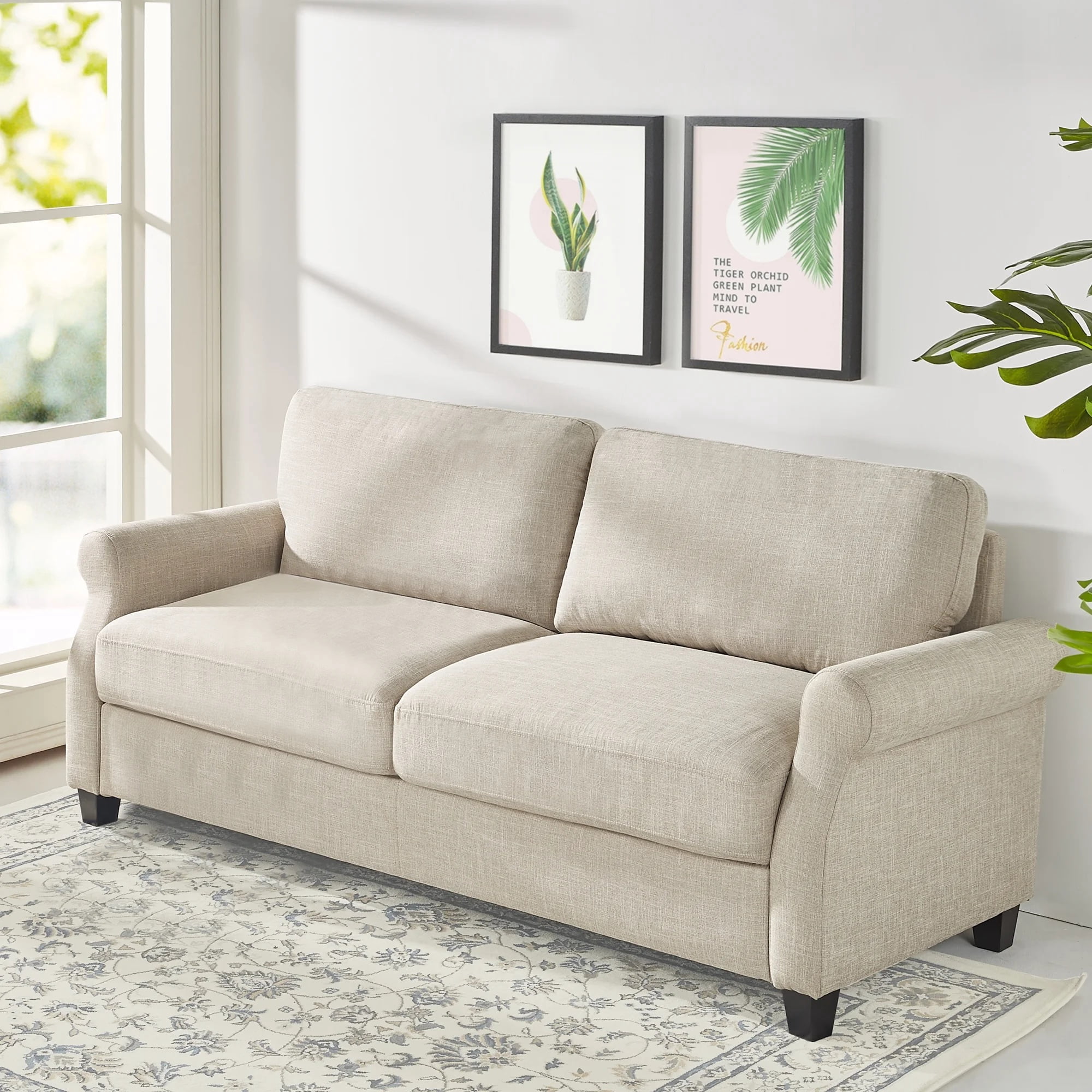 Zinus Josh Traditional Modern 3-Seater Upholstered Sofa Couch, Beige