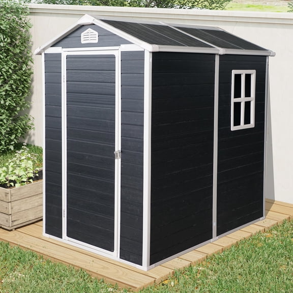 Remise de Rangement Extérieure en Plastique 4 Pi x 6 Pi avec Plancher, Noir