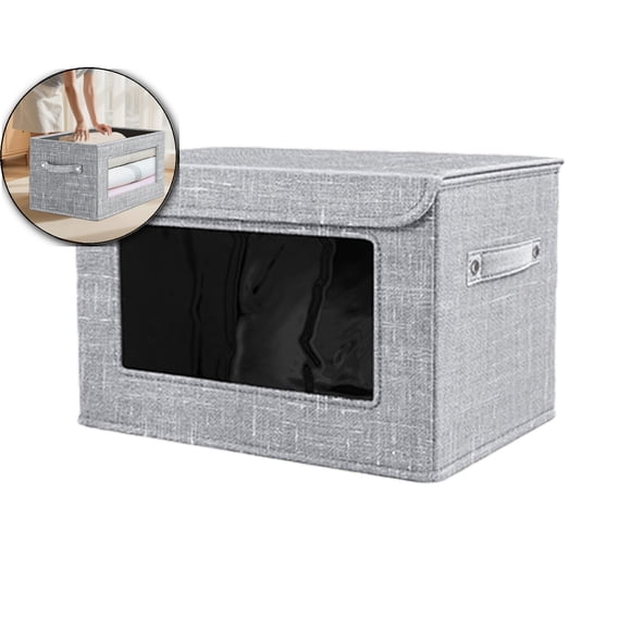Dvruxg Foldable Polyester Storage Box with PVC Front Window for Toys and Clothes – Gray, 16.9x11.8x11.8 in