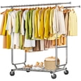 thumbnail image 1 of Exenoray 650 lbs Heavy Duty Double Rod Clothing Rack – Adjustable Rolling Garment Rack with 12 Hooks and 2-Tier Shelves, 1 of 8