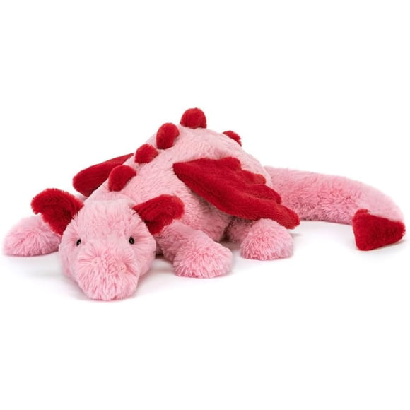 Jellycat Dragon Cœur, 20 Pouces, Grand, Jouet en Peluche Rose et Rouge