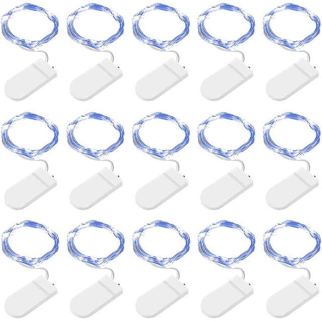 Led String Lights 15 Pack, 2m 20 Led Fairy Lights Battery Operated, Copper Wire Light (blue)