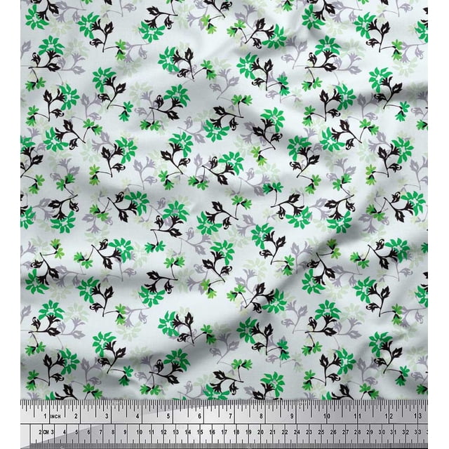 Soimoi Poly Georgette Fabric Leaves & Floral Artistic Print Sewing Fabric Yard 42 Inch Wide