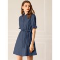 thumbnail image 3 of INSPIRE CHIC Women's Casual Short Sleeve Solid Color Button Down Shirt Dress, 3 of 6
