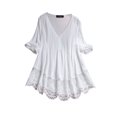 thumbnail image 1 of UKAP Dames Tops Flowy Blouse Plissée Chemises Lâches Vacances Été Blanc 2XL, 1 of 4