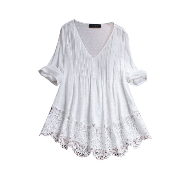 UKAP Dames Tops Flowy Blouse Plissée Chemises Lâches Vacances Été Blanc 2XL