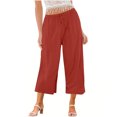 thumbnail image 1 of Yuyuzo Wide Leg Pants for Women High Waist Cotton Linen Drawstring Ruched Solid Color Boho Beach Trousers, 1 of 5