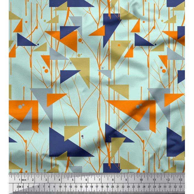 Soimoi Polyester Crepe Fabric Dot,Branches & Triangle Geometric Printed Craft Fabric by The Yard 52 Inch Wide