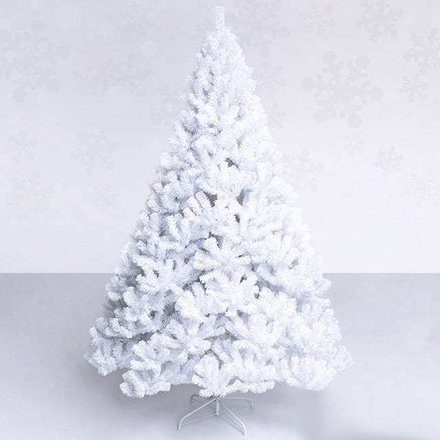 Costway Arbre de Noël Artificiel en PVC de 8 Pi avec Support, Fêtes Intérieur Extérieur, Non Éclairé, Blanc, Pin en PVC de 7,9 Pi, Vue avant Centrée avec silhouette Conique Complète et texture de Branches Superposées; Environ 54,4 Pouces de Large, 1 138 Pointes, Support en Métal avec Pieds en Plastique, Expédié en 5 Pcs (4 sections d'Arbre + Support), Convient à l'Exposition Intérieure Ou Extérieure pendant les Fêtes et Est Souvent Utilisé comme Centre de Table Saisonnier compact.
