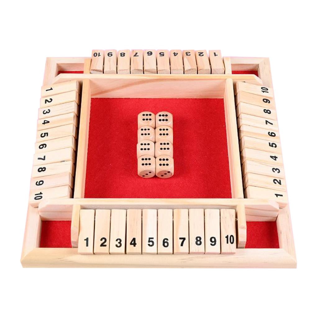 TISHITA 1-4 Players Shut The Box Dice Game, Classic 4 Sided Wooden Board Game with 8