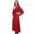 thumbnail image 2 of Bimba Robe Maxi Ample Bordeaux Décontractée pour Femme à Manches Évasées avec Pompons et Foulard - 18, 2 of 6