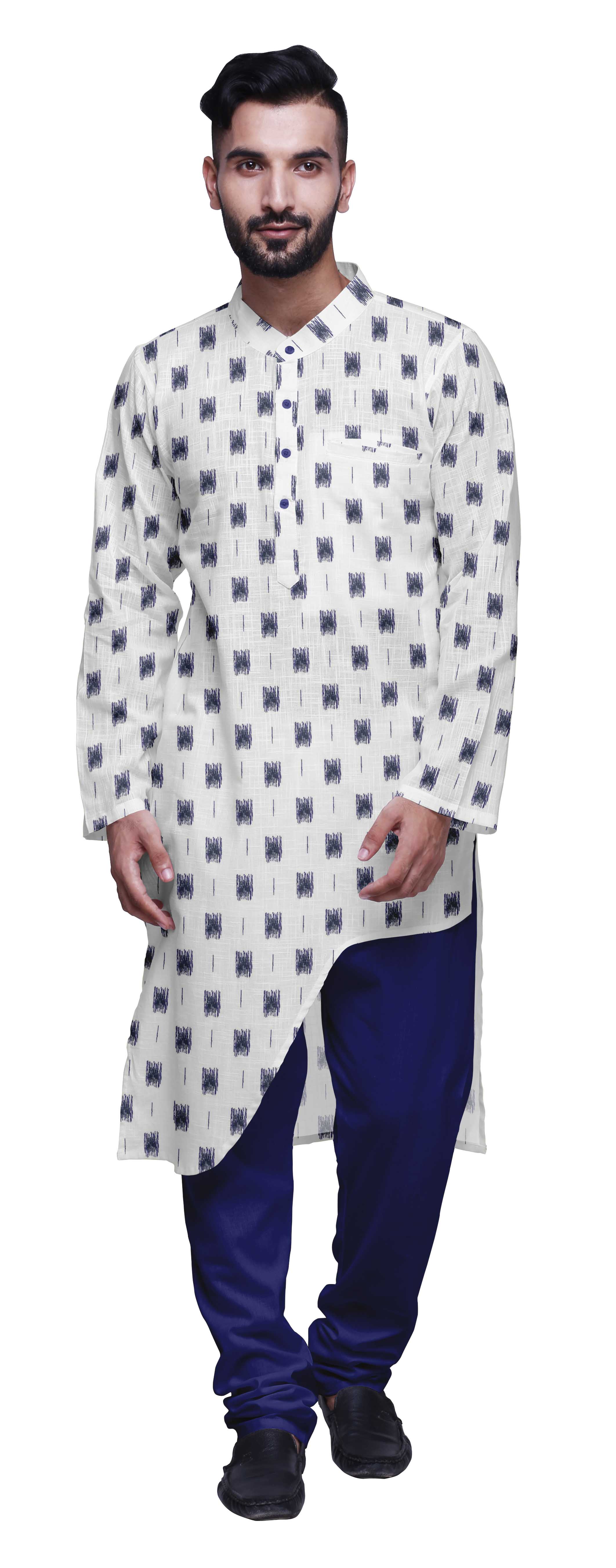 Atasi Printed Long Asymmetric Kurta Pajama Set For Men Party Wear Clothing