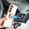 thumbnail image 4 of ORUYROP for Samsung Galaxy S23 Case with Screen Protector, Built-in 360 Rotation Ring Holder Magnetic Stand, Luxury Shiny Plating Edge Shockproof Electroplated Protective Phone Cover (White/Go, 4 of 7