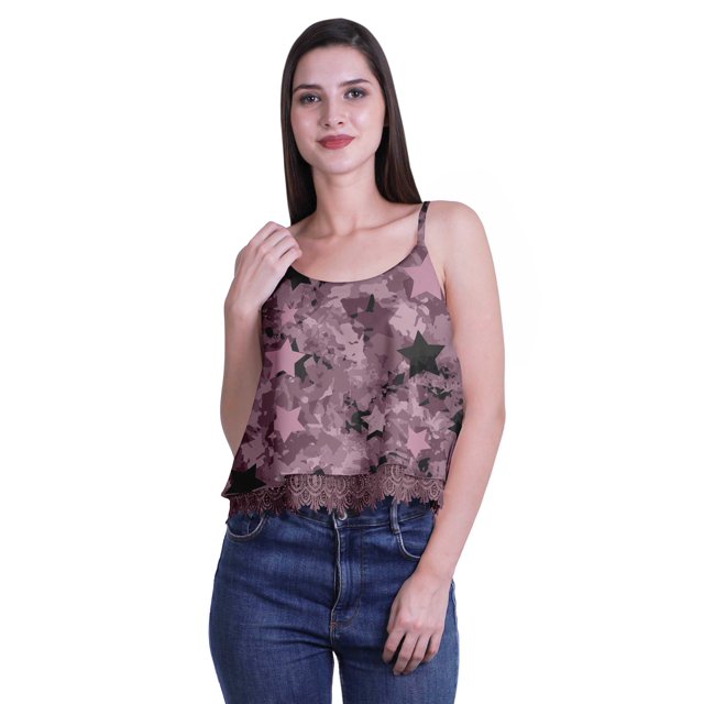 Moomaya Printed Womens Spaghetti Strap Crop Top Cami Summer Tops