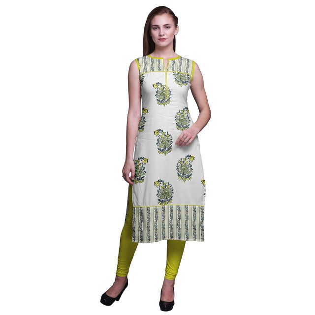 Bimba Tuniques Droites pour Femmes Imprimées Sans Manches Kurti Décontractée Robe Moyen