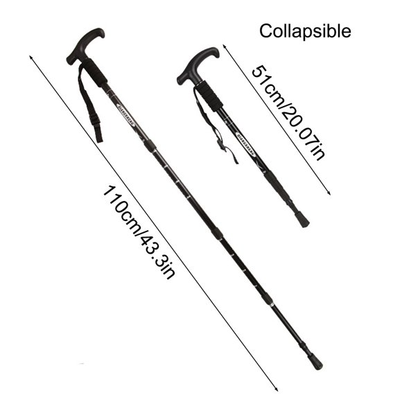 Trekking Poles Hiking Walking Sticks T Grip Mountaineering Backpacking Mountaineering Crutch Crutch Aluminum Alloy Anti-shock Portable Skiing Cane Black
