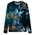 thumbnail image 3 of IROINID Liquidation T-Shirts à Manches Longues pour Femmes Détente Col Rond Haut Imprimé T-Shirt Blouse, Marine, 3 of 3