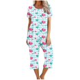 thumbnail image 2 of Été jusqu'à 65 % de Rabais Iumwxz Tenues de Pyjama Décontractées et Fluides Tenues d'Été Mignonnes pour Femmes Imprimé Cœur Col Rond Manches Courtes Taille Élastique Ensembles Pantalon Court pour Dames Fête d'Anniversaire, 2 of 6