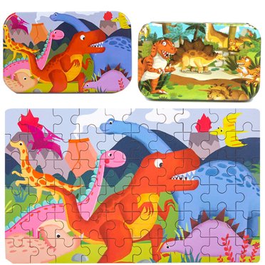 120 Pcs Casse-Tête Dinosaure pour Enfants Jouet Bricolage Casse-Tête en Papier Casse-Tête avec 2 Boîtes