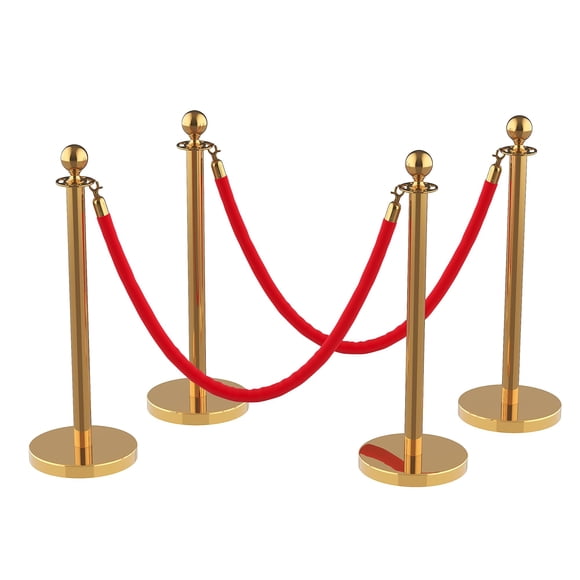 Stainless Steel Crowd Control Stanchion Set with Red Soft Ropes, Decorative Outdoor Fence Barrier for Events Theaters Weddings Parties Exhibitions, Silver