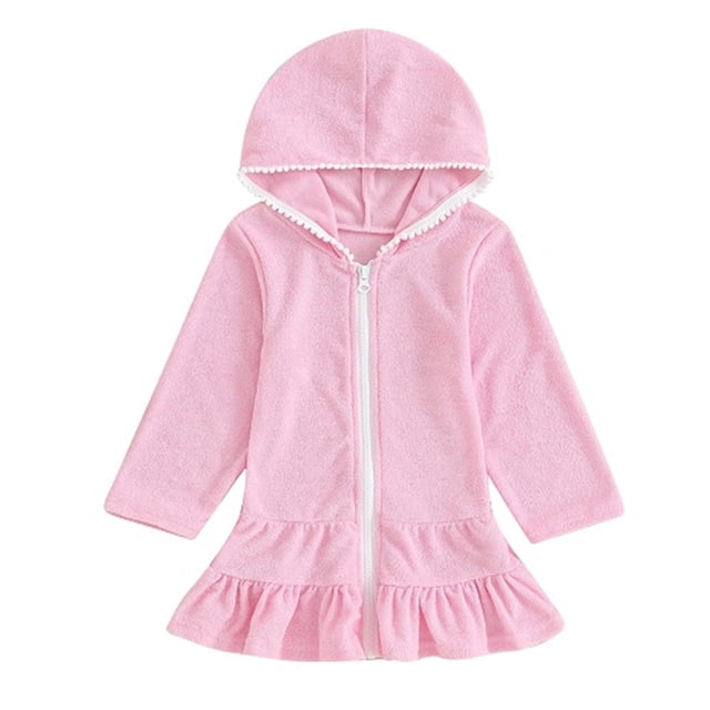 TIMIFIS Robe à Capuche Rose pour Tout-Petits, Chemise de Nuit pour Bébés, Fermeture Éclair, Col Ras du Cou, Fluide, Confortable, Couleur Unie, Tenue de Nuit Décontractée, Robe de Pyjama Légère pour Dormir, Tenue de Nuit Stylée pour Enfants, pour 1-5 Ans