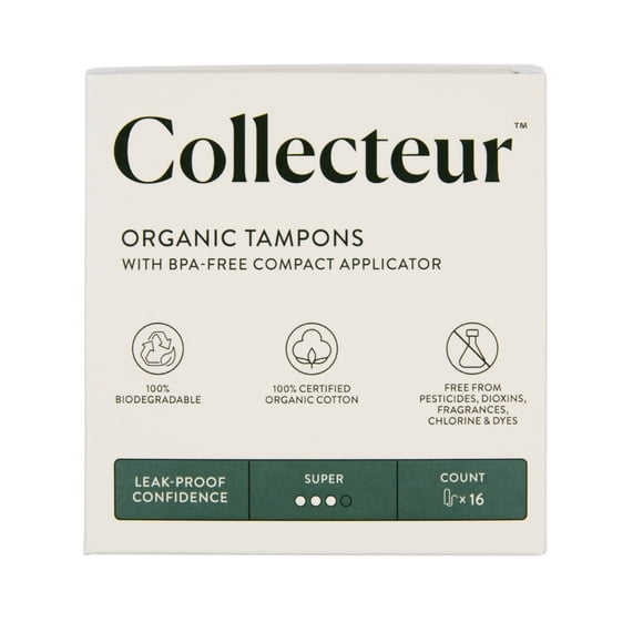 Collecteur 100% Certified Organic Cotton Tampons, Super Absorbency - 16 count