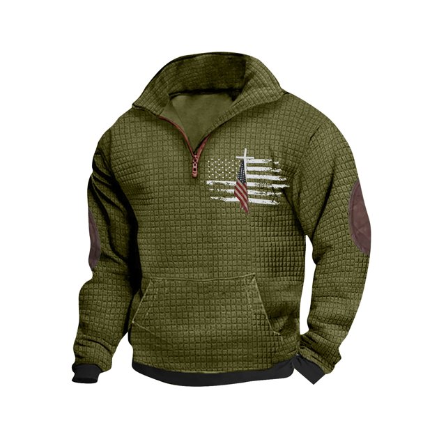 DPTALR Homme Casual Patchwork Pull Manches Longues Stand Col Fermeture Éclair Blouse