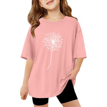 GDREDA Vêtements Fille Enfants Filles T-Shirts à Manches Courtes Enfants Été Hauts Surdimensionnés Décontractés Col Rond T-Shirts Basiques Filles Hauts d'Été Décontractés Rose,7-8