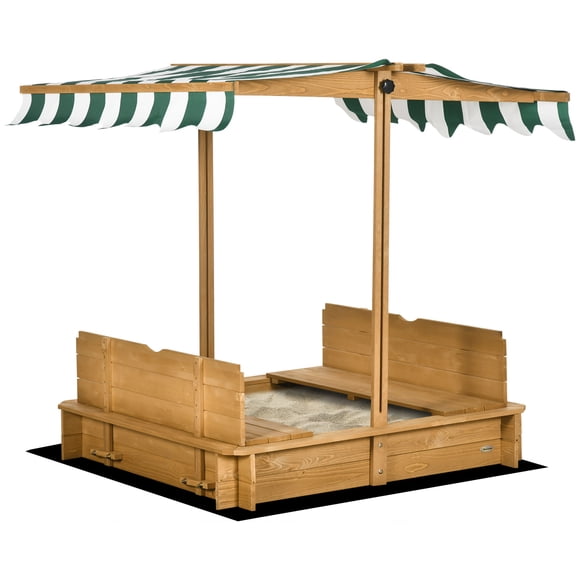 Outsunny Bac à Sable Couvert avec Couvercle et Auvent Ajustable pour Enfants, Brun Pâle
