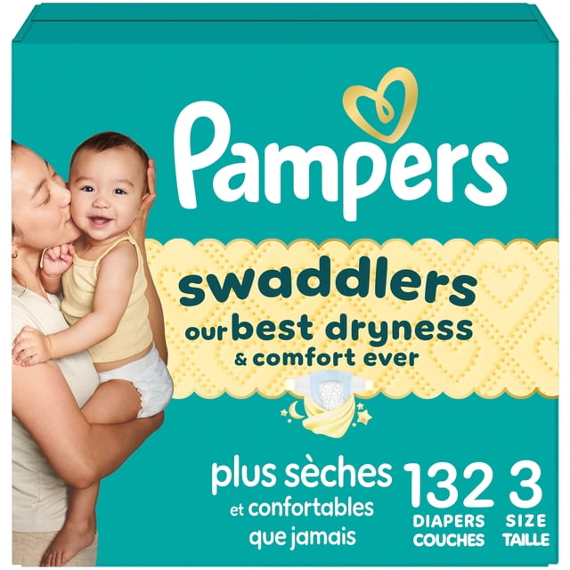 Pampers Swaddlers Diapers, Size 3 (13-26 lbs), Absorbent, Keeps Baby Dry and Comfortable, Skin Safe Disposable Baby Diaper