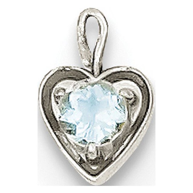 14K White Gold March Synthetic Birthstone Heart Charm