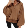 thumbnail image 1 of 50 % de Rabais Liquidation Chandail en Molleton Surdimensionné pour Femmes 2023 Mode Manches Longues Col Rabattu Couleur Unie Hauts Amples Blouse Chandails en Molleton, 1 of 7