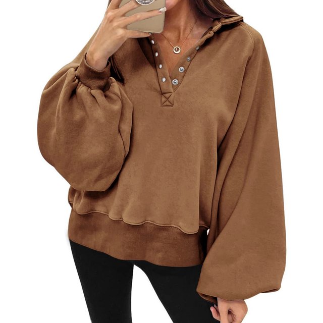 50 % de Rabais Liquidation Chandail en Molleton Surdimensionné pour Femmes 2023 Mode Manches Longues Col Rabattu Couleur Unie Hauts Amples Blouse Chandails en Molleton
