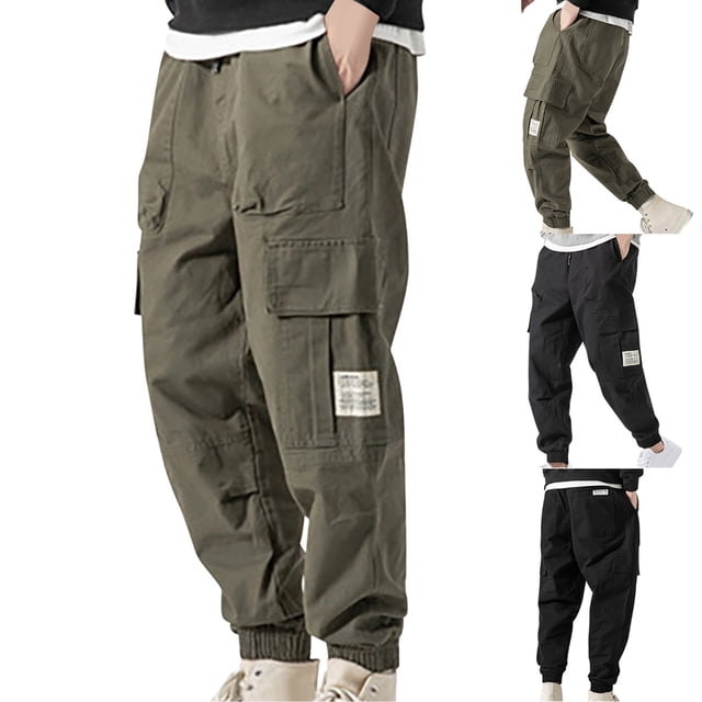 UVEASISHA Men's Athletic Cargo Pants Loose Fit Drawstring Elastic Waist Joggers Sweatpants Plus Size Lightweight Work Trousers with Multi Pockets Sales Today,Purple,M