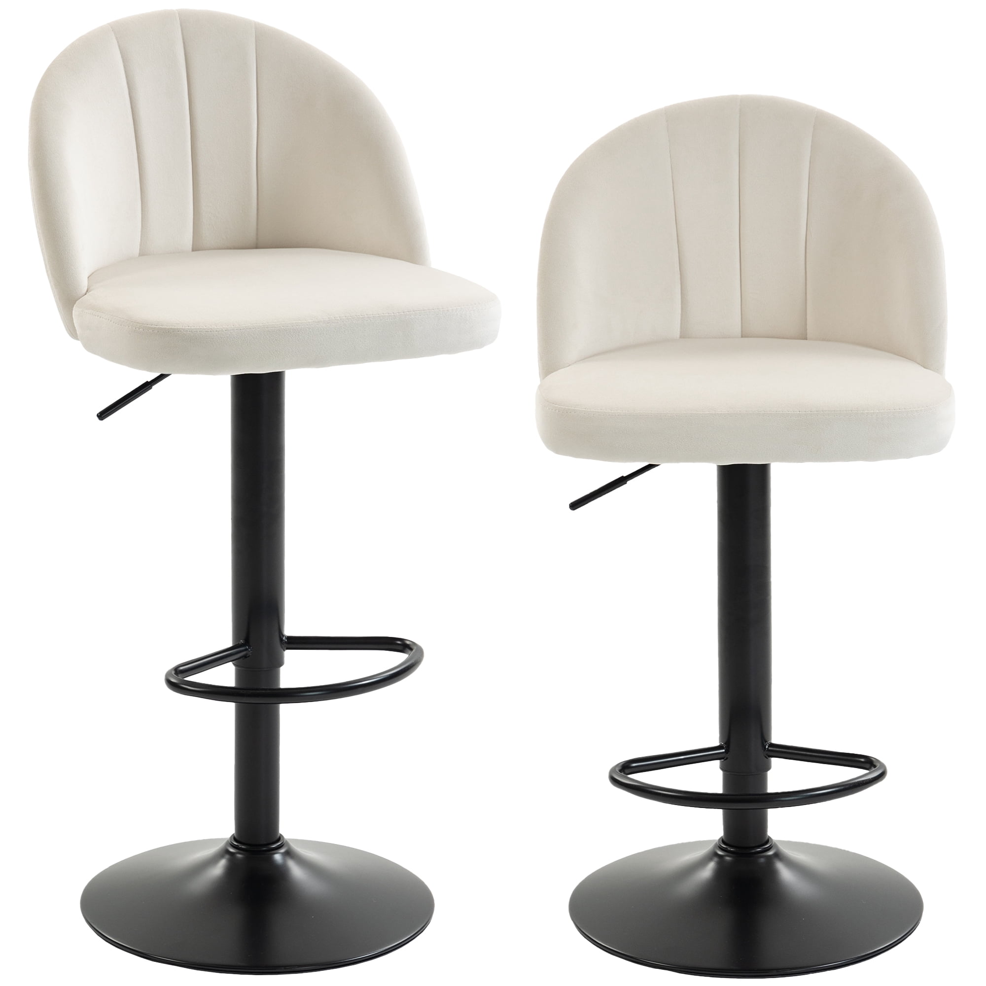 HOMCOM Bar Stools Set of 2, Swivel Counter Height Barstools, Cream White