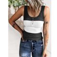 thumbnail image 1 of Haut Sans Manches Côtelé pour Femmes, Camisole Basique à Boutons Col Rond Décontracté Extensible pour Quotidien Dégradé Bleu, Dégradé Rose, Dégradé Rouge, Dégradé Violet, Rose Bleu, Noir Blanc, 1 of 6